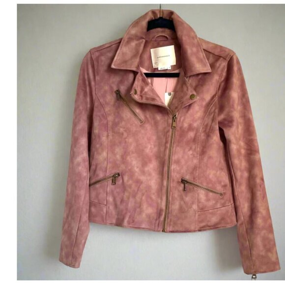 Anthropologie Moto Jacket Womens Pink Crop Micro Suede Leather Tie Dye - Picture 1 of 9